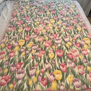 VTG Japanese Floral Tulip 100% Cotton Blanket Heavy Throw Japan Moon Dream 53x76